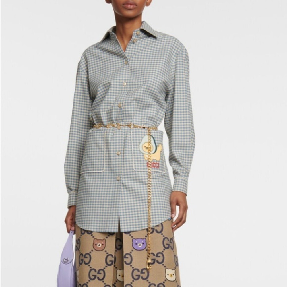 Gucci Gingham Embroidered Cotton Oversized Shirtdress or Tunic Size 38 - Picture 7 of 13